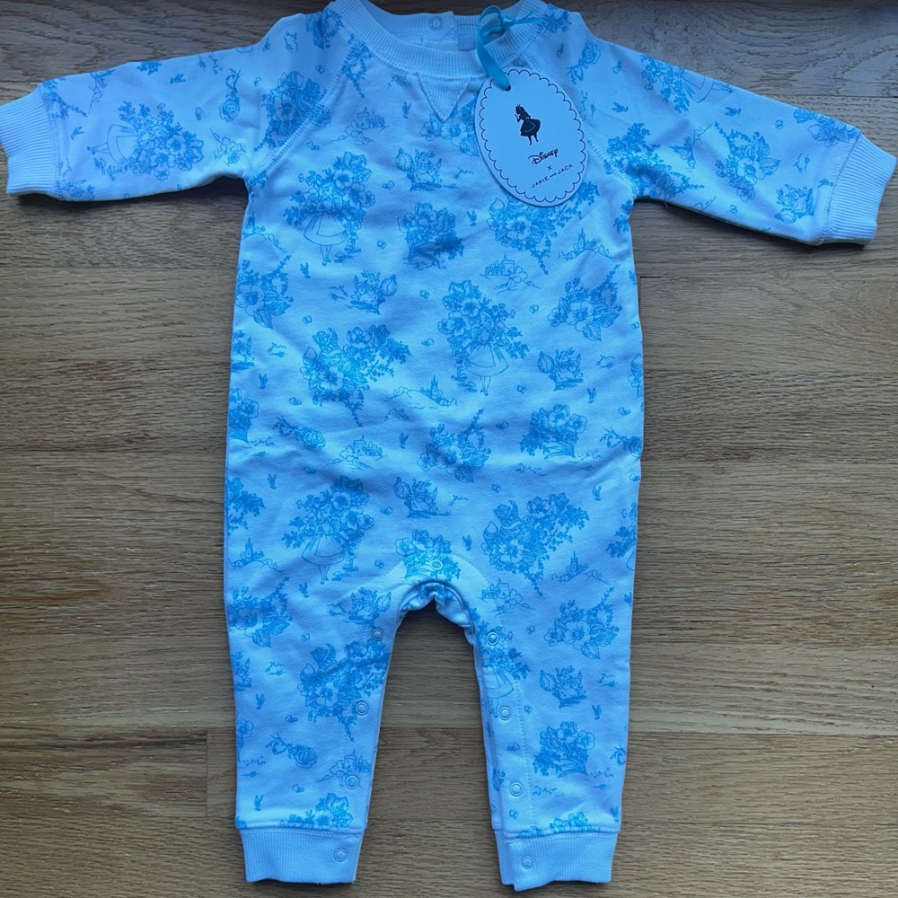 Janie & Jack Disney Alice in Wonderland French Terry Romper 6–12m new